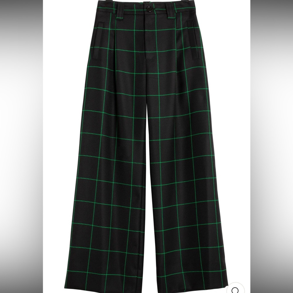 NO.6 KENT PANT Black and Green Plaid Wide Leg in SMALL - Picture 10 of 10